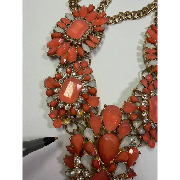 3 pink coral statement bib flower floral bling enamel necklaces bundle lot - Picture 12 of 16
